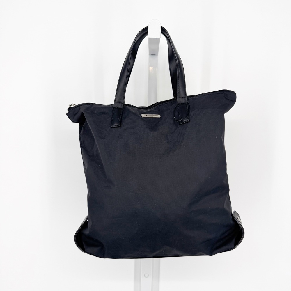 Tumi Black Nylon Ripstop Tote Bag Leather Trim Shoulder Bag Small/Medium
